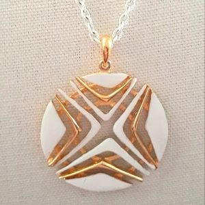 Vtg Modernist White Enamel  Roget Necklace